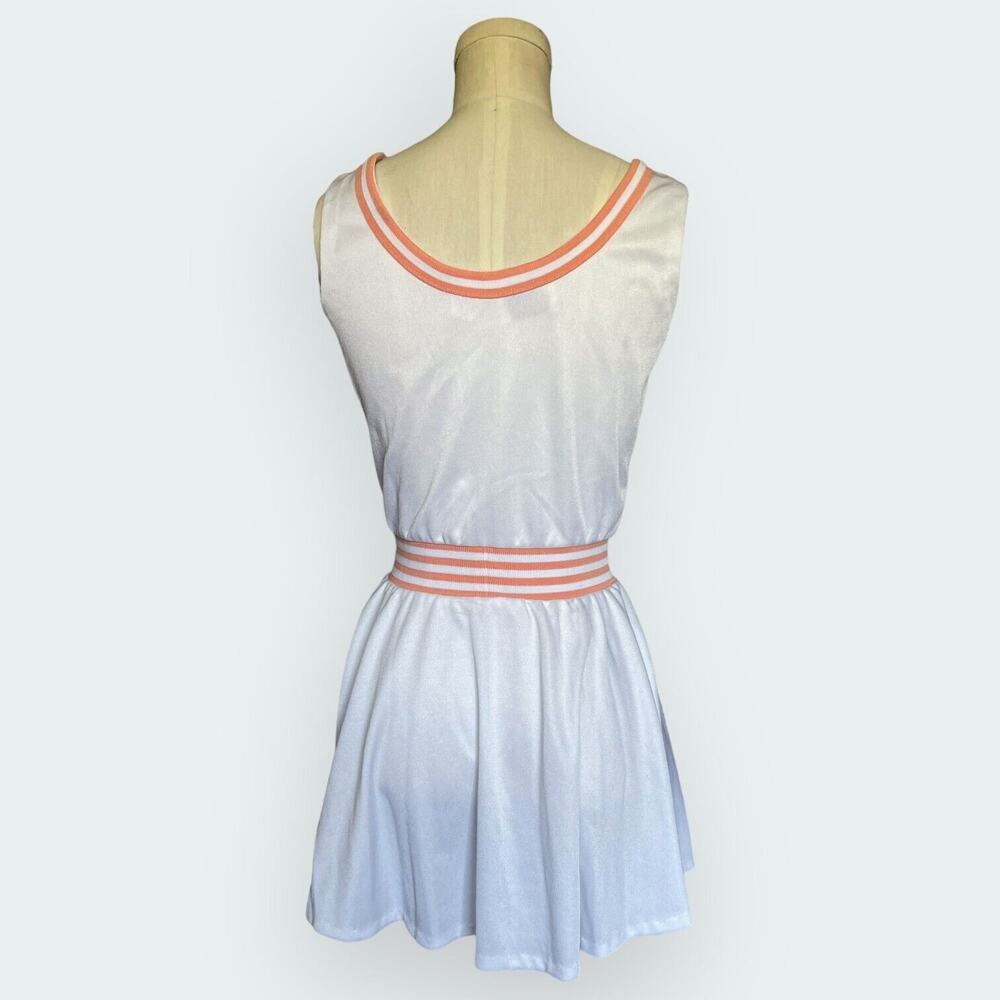Vintage 1970s Loom Togs White Tennis Mini Dress Peach Sport Stripe Tank Stretch - Picture 4 of 5